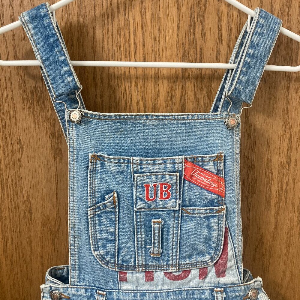 Vintage 90s Unionbay Denim Distressed Short Overalls with Leggings - M - Picture 2 of 9